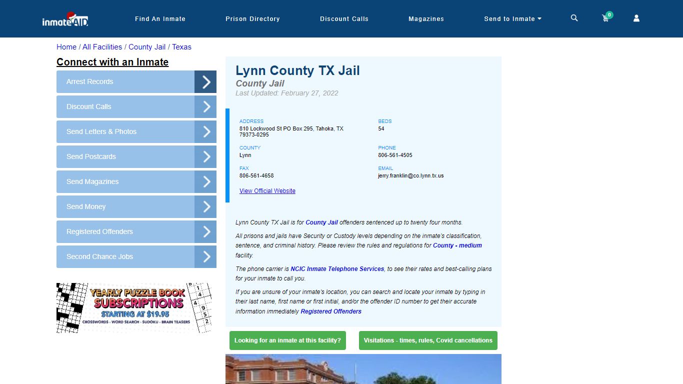Lynn County TX Jail - Inmate Locator - Tahoka, TX