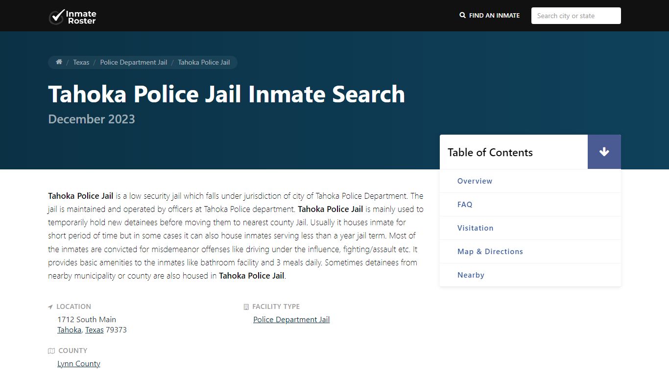 Inmate Search | Tahoka Police Jail - Tahoka, TX