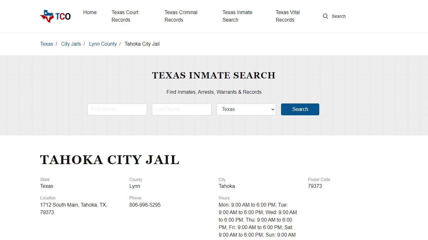 Tahoka City Jail in Tahoka, TX - Contact Information and Public Records